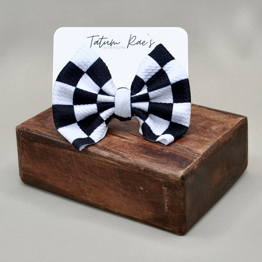 Race Day Checker Clip Bow